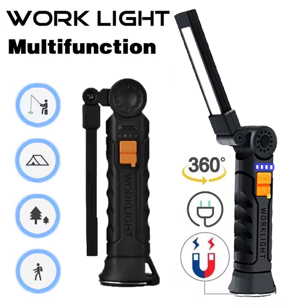 Outdoor Lighting Setup - Portable COB LED Flashlight USB Rechargeable
