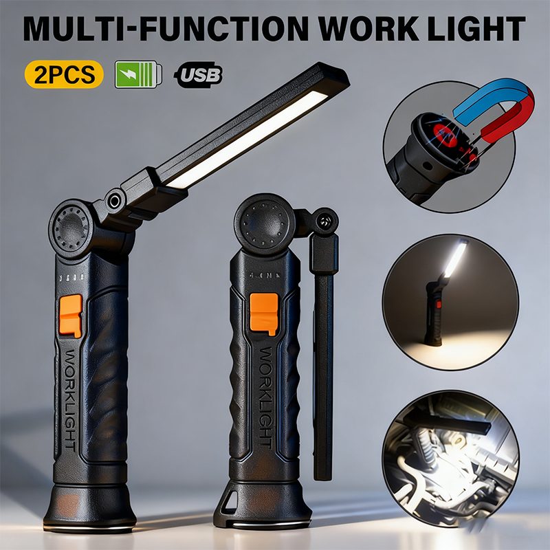 Outdoor Lighting Setup - Portable COB LED Flashlight USB Rechargeable