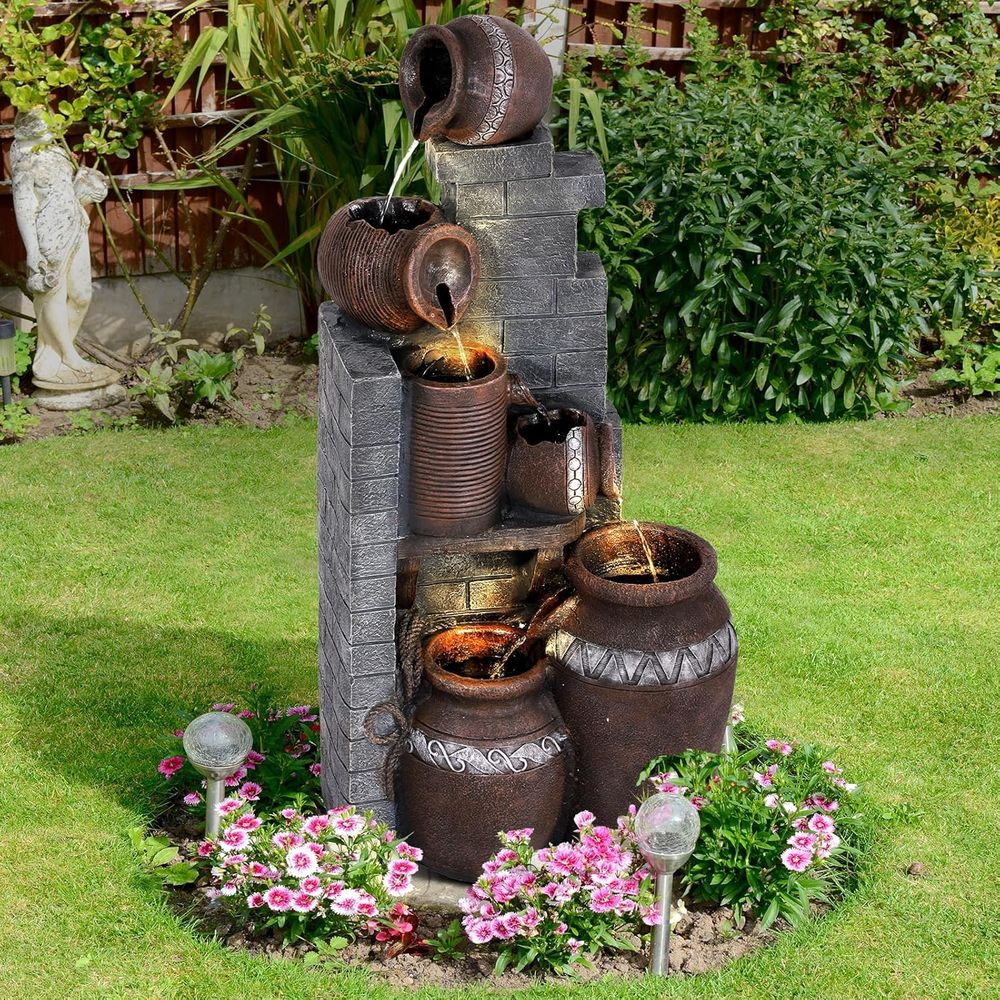 Outdoor Lighting For Backyard - 6-Tier Outdoor Indoor Resin Floor-Standing Cascading